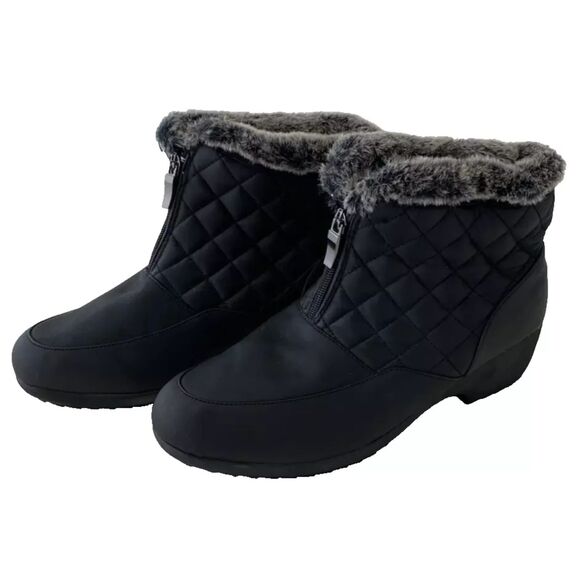 Weatherproof Shoes - Weatherproof Grace Snow Ankle Boots Women's 10M Black Quilted Fur Trim Zipper